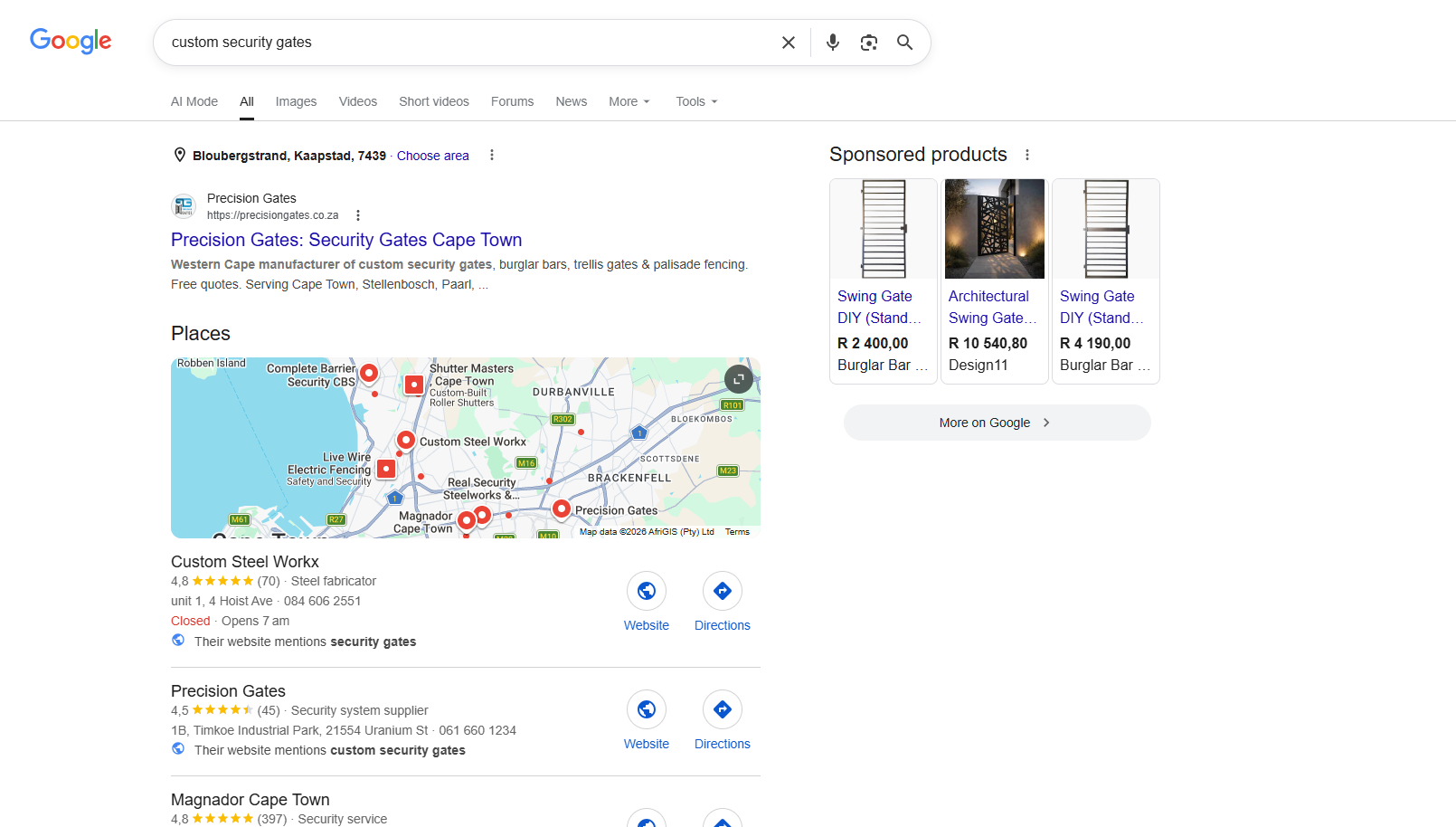 Precision Gates Google search results for "custom security gates"