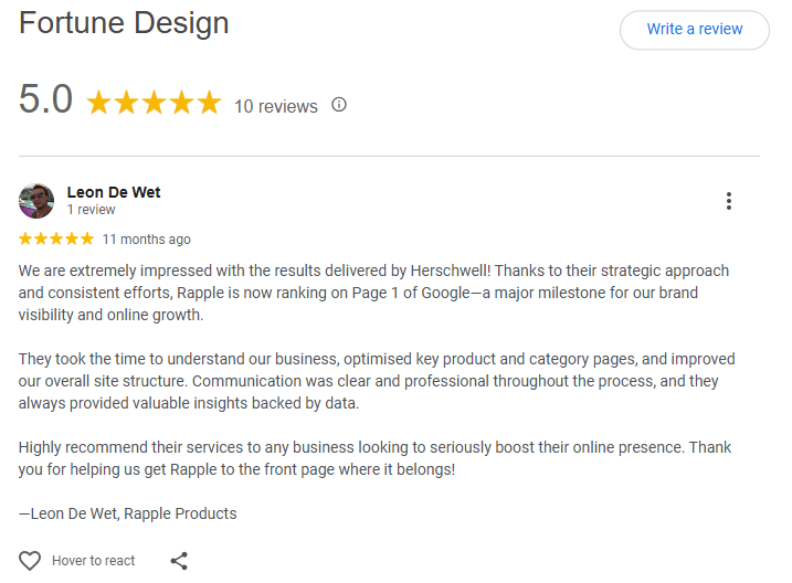 Rapple Salon Products — Google review of Fortune Design