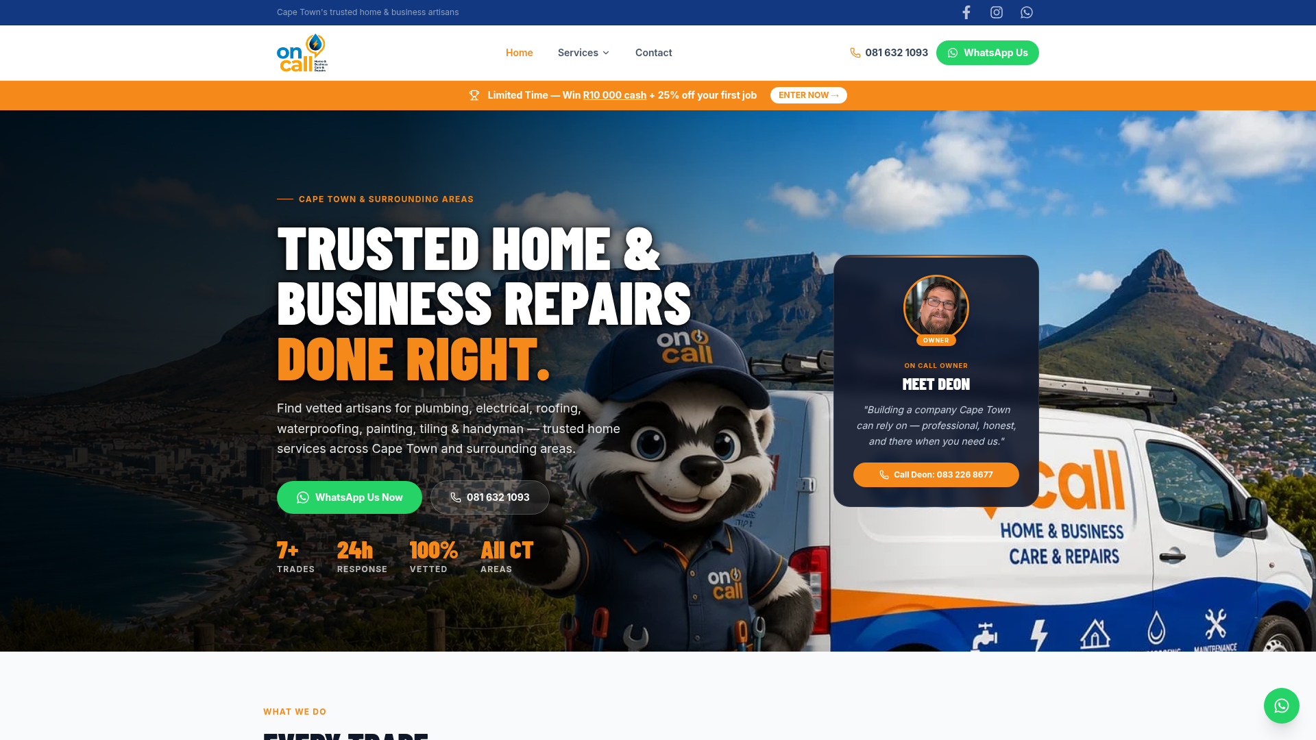 On Call Home Repairs website